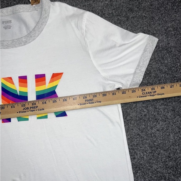 Victoria’s Secret PINK Rainbow Pride Shirt NWT Large Ringer White Logo - Picture 5 of 5